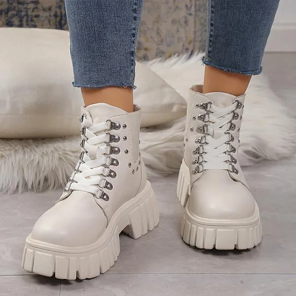 Women's Fashion Rivet Lace-Up Thick-Soled Martin Boots 67274887S