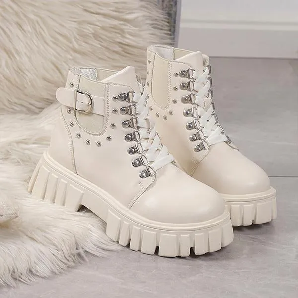 Women's Fashion Rivet Lace-Up Thick-Soled Martin Boots 67274887S