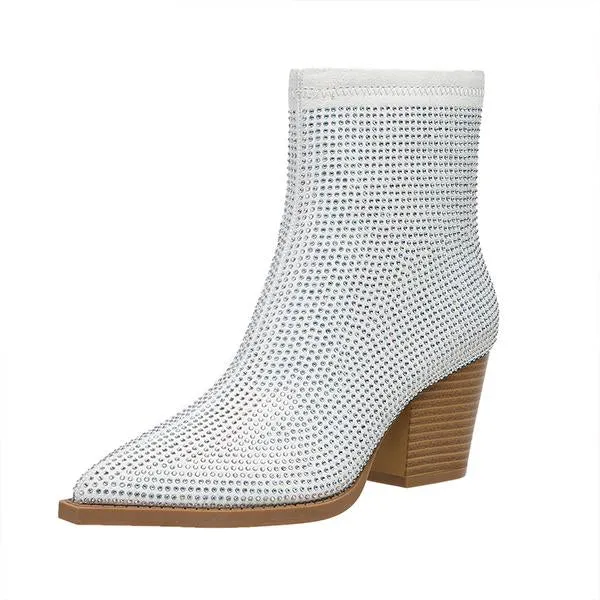 Women's Fashionable Rhinestone Block Heel Ankle Boots 31224374S