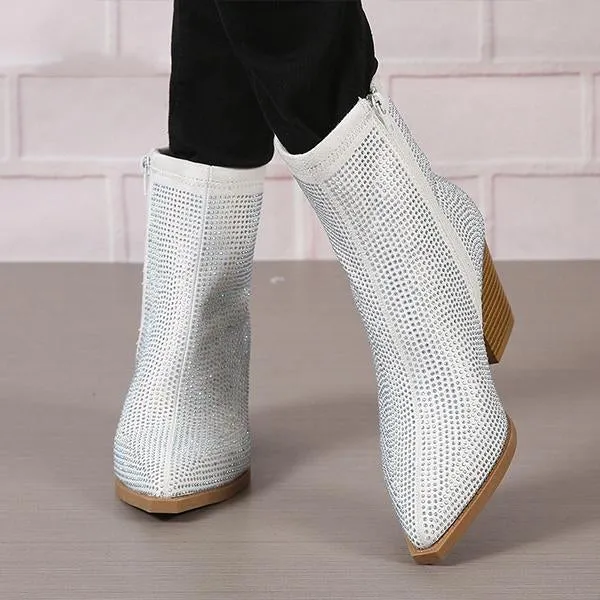 Women's Fashionable Rhinestone Block Heel Ankle Boots 31224374S