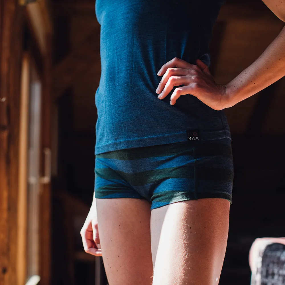 Womens Merino 180 Hipster Shorts (Forest/Denim)