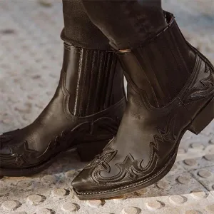 Women's Retro Carved Block Heel Western Cowboy Boots 48671457S