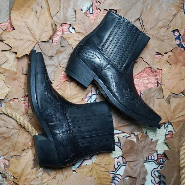Women's Retro Carved Block Heel Western Cowboy Boots 48671457S
