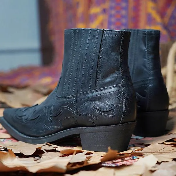 Women's Retro Carved Block Heel Western Cowboy Boots 48671457S